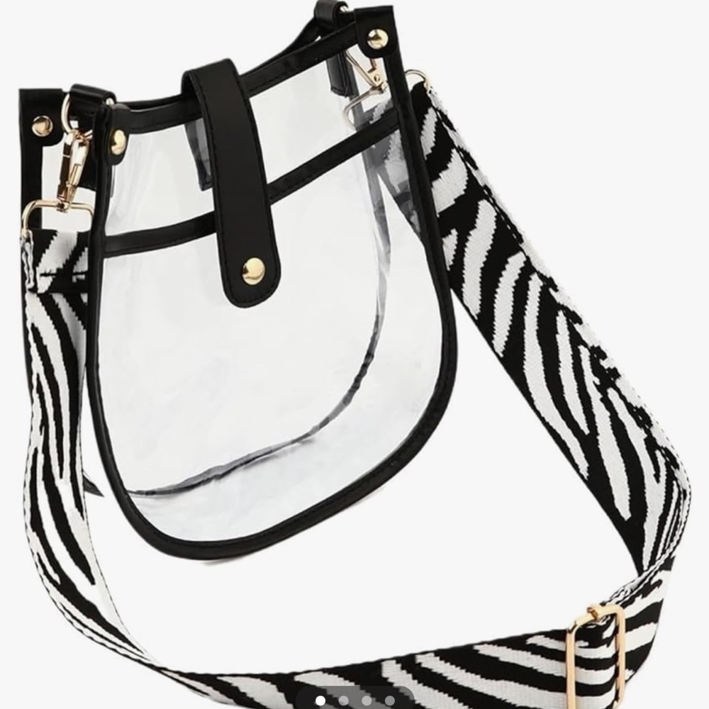 NWT Clear Black Trim Crossbody Bag with Zebra Print Adjustable Strap